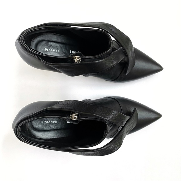 PROENZA SCHOULER black leather tie strap curved heel pointed ankle boots booties - Picture 6 of 12